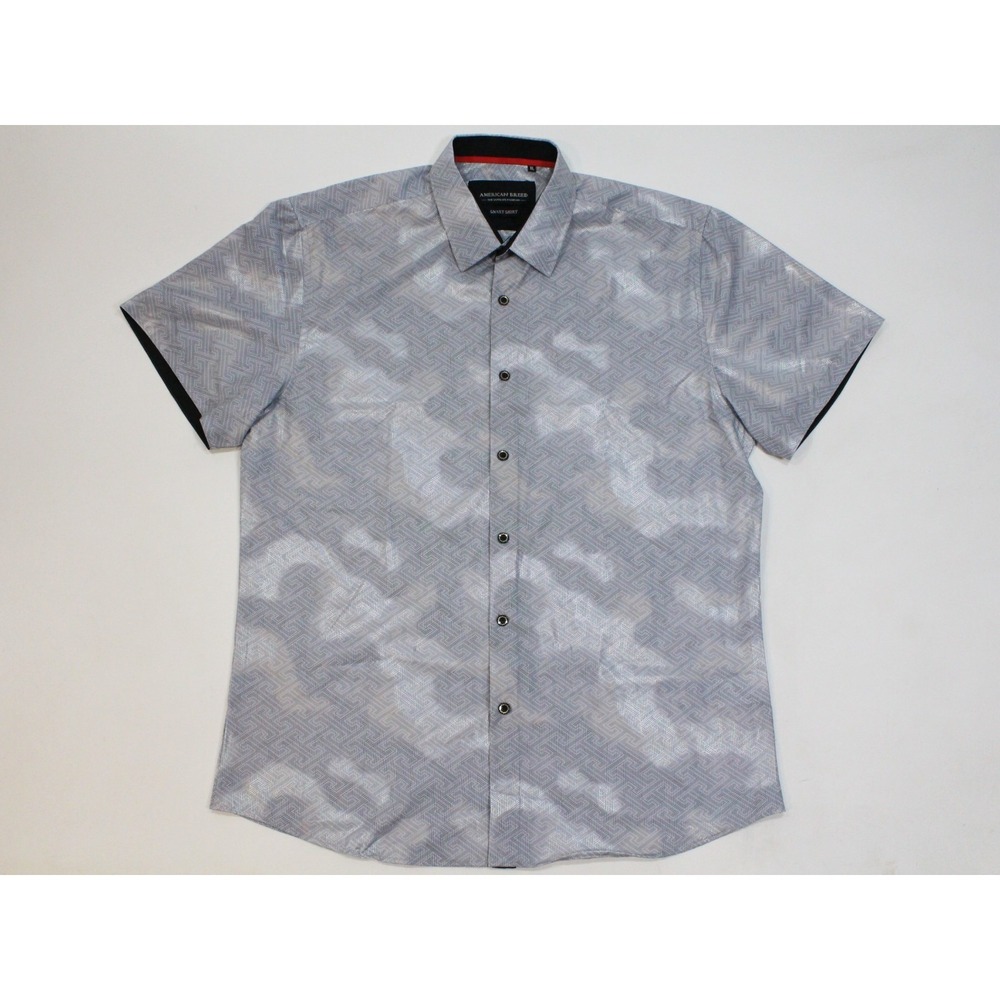 American Breed Men's XL Smart Shirt Gray Metallic Camo Mesh Button‎ Down Shirt